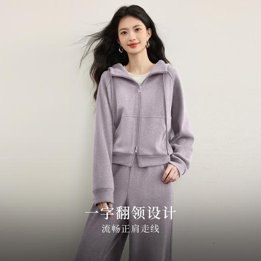【10/15新品】熙世界轻运动灰色卫衣套装女士秋冬加绒连帽拉链开衫休闲裤两件套 商品图1