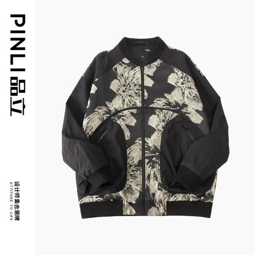 PINLI品立春季新品复古提花棒球领夹克男士潮牌宽松休闲外套B233104070 商品图3