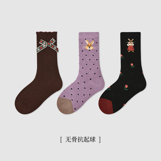 【3对优惠购！蕾丝旋律，甜美百搭！】儿童袜子 秋冬新款黑白蝴蝶结 女童中筒袜棉木耳边无骨童袜 商品图7