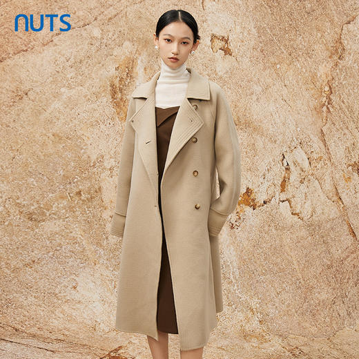 NUTS商场同款秋冬季高级感气质双面毛呢长款大衣外套女341152045 商品图3