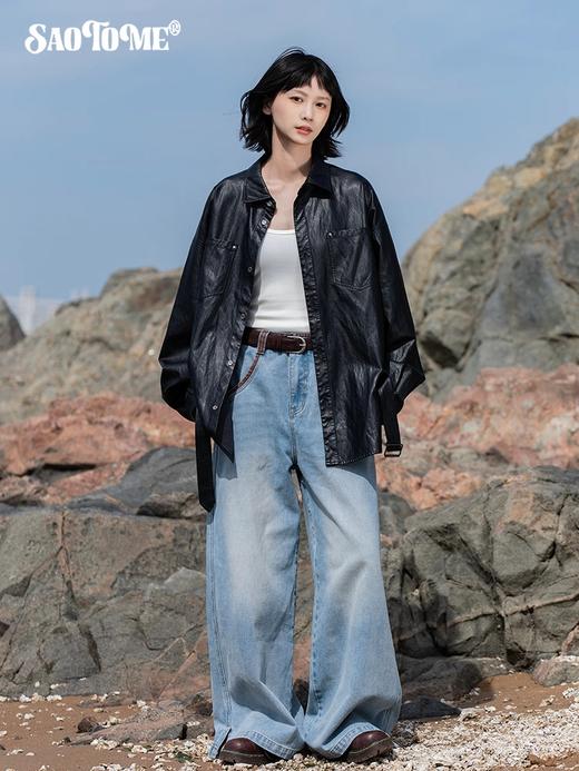 早乙女惠子saotome/STMCS13147/铆钉绑带收腰皮衬衫 商品图1