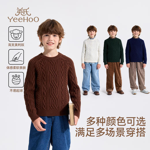【英氏】【复古绞花羊毛衫】【110-175】男童含羊毛针织衫儿童毛衣 商品图8