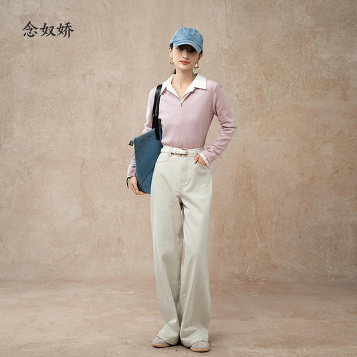 【商场同款】CNK5028 “ 甜酷毛衫 ” 珊云粉POLO领毛衫 柔和细腻纯羊毛粉色毛衫 商品图8