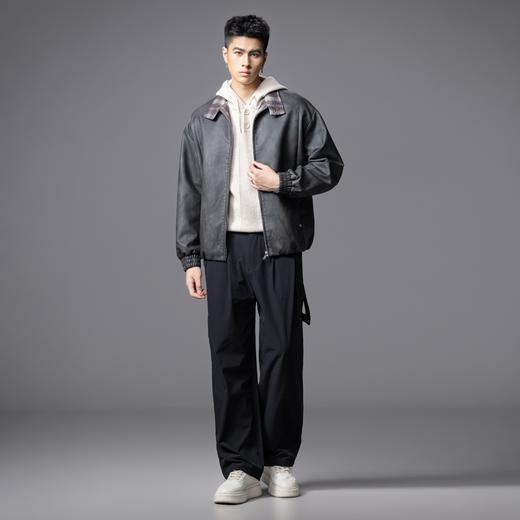 PINLI品立2025秋季新款男宽松落肩高街复古机车风PU皮衣茄克外套GD253104095 商品图4