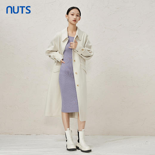 NUTS商场同款秋冬季高级感简约纯色翻领双面毛呢大衣女342152046 商品图2