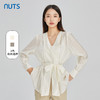 NUTS商场同款春秋季白色高级感气质通勤V领收腰衬衫女414013413 商品缩略图0