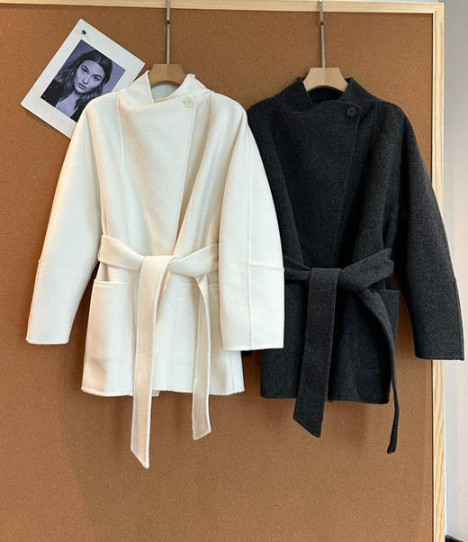 ZHI知全羊毛一粒扣荡领毛呢大衣外套101305 商品图13