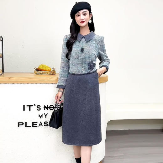 QYM 73C25430-Y加厚时尚小香风连衣裙假两件高腰气质包臀裙 商品图2