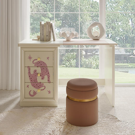 喜梦宝粉红豹书桌松木实木多层免漆饰面皮革耐用学习桌 商品图0