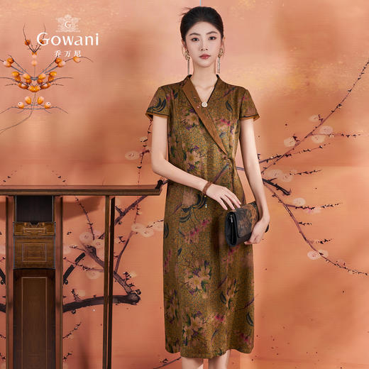 【東兰梨花图】【香云纱】乔万尼中式大气端庄收腰真丝连衣裙ED2E540 商品图2