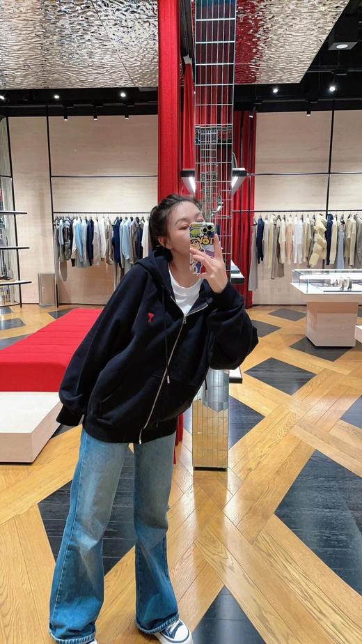 【开放日忙 秒杀价已调 直接拍】返场 AMI 红色爱心 刺绣棉质 拉链连帽卫衣外套 商品图14