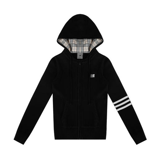 FDR官方店 修身连帽长袖格子拉链开衫针织毛衣外套女秋季新品卫衣 商品图4