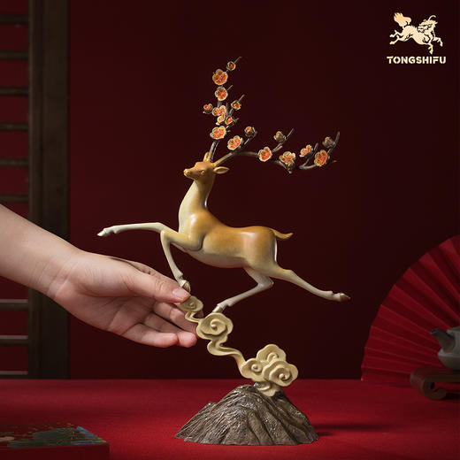 铜师傅《一路生花》客厅桌面铜鹿摆件 家居装饰工艺品摆件礼物 商品图4