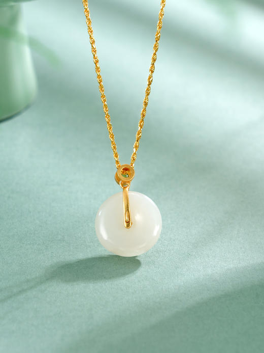 子佩集【繁花相扣】S925银套链【DZ04371】镀金平安扣和田玉古法银项链2510 商品图4