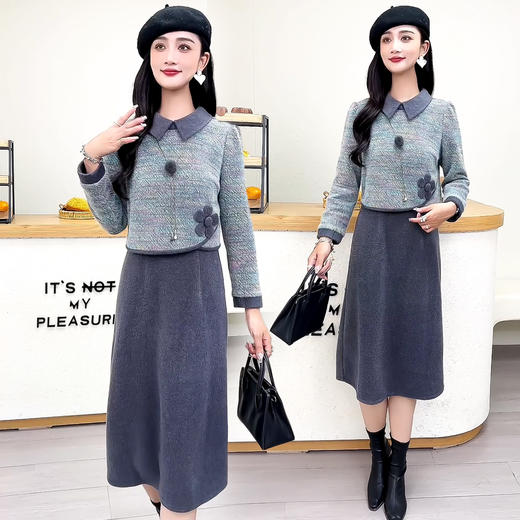 QYM 73C25430-Y加厚时尚小香风连衣裙假两件高腰气质包臀裙 商品图0