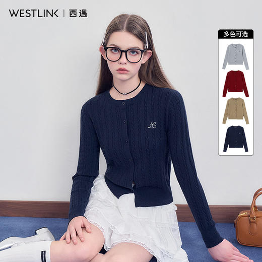 西遇短款针织衫外套女新款学院风长袖修身圆领毛衣开衫D3342317 商品图0