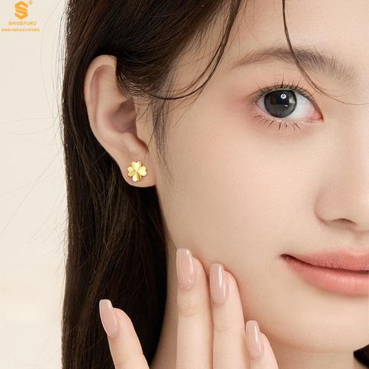 【品牌授权】【香港周六福】黄金钻石首饰 古法鎏光幸运四叶草足金内嵌足银耳钉（对） 商品图4