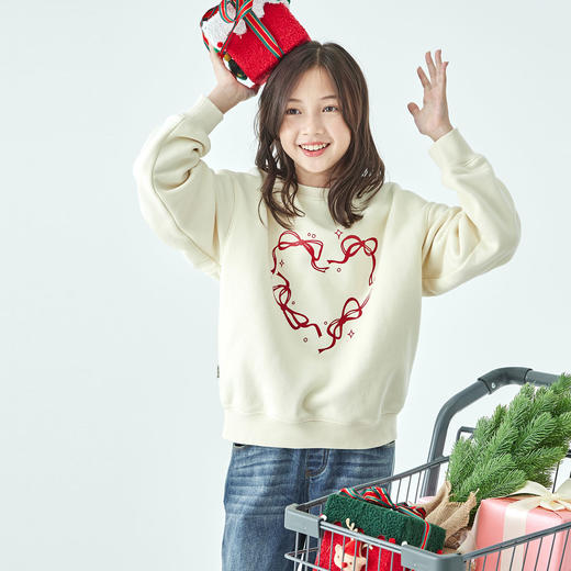 棵初25年冬季新款亲子中大女童爱心蝴蝶印花卫衣抗静电保暖上衣 商品图2