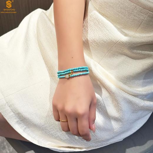 【品牌授权】【香港周六福】黄金钻石首饰 平安纳福夺目吸睛天然绿松石手串 商品图3