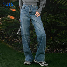 NUTS春秋季新款复古高腰直筒显瘦百搭长款牛仔裤女412113375