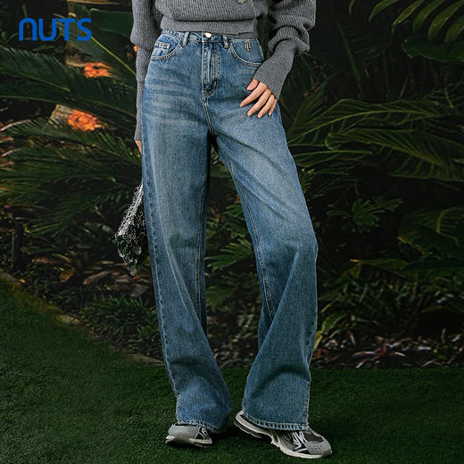 NUTS春秋季新款复古高腰直筒显瘦百搭长款牛仔裤女412113375 商品图0