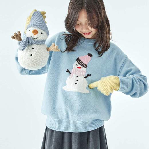 预售12.22发 棵初2025年冬季新款亲子中大女童雪人图案毛衣纯绵羊毛保暖上衣 商品图3