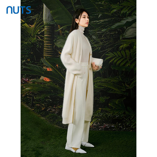 NUTS春秋季新款白色气质甜美宽松显瘦长款针织外套女411052360 商品图3