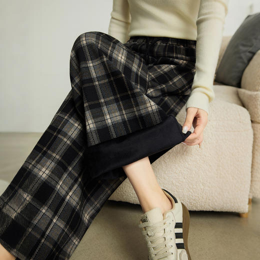 【10/15新品】熙世界加绒格子阔腿裤女秋冬季复古学院直筒休闲裤子宽松bf慵懒风 商品图4