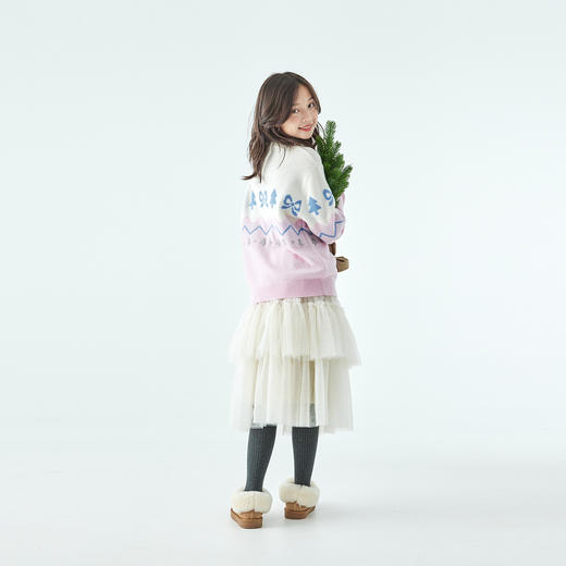 棵初2025年冬季新款亲子中大女童费尔岛几何花纹毛衣纯绵羊毛上衣 商品图4