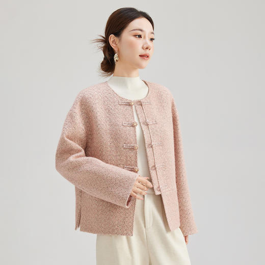SM 2759羊毛小香风时尚短款宽松圆领中式盘扣毛呢外套 商品图0