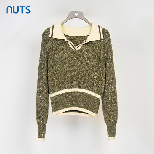 NUTS商场同款秋冬季设计感撞色翻领百搭短款套头针织衫女348052408 商品图2