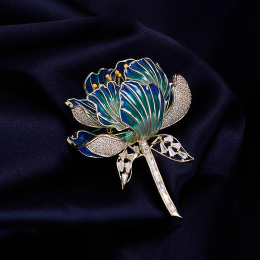高档珐琅彩大花胸针，设计感微镶锆淡水珍珠胸花LY-M-373 商品图0