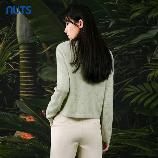 NUTS春秋新款绿色气质直筒V领短款针织衫开衫外套女411052038 商品图4