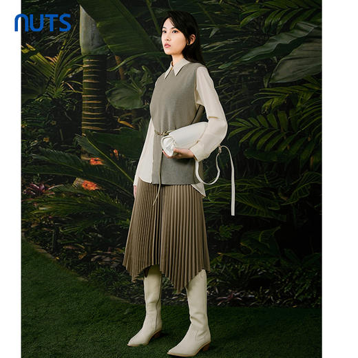 NUTS春秋季新款设计感小众收腰显瘦针织拼接衬衫女411011079 商品图2