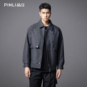PINLI品立2025秋季新款宽松翻领落肩复古高街PU皮衣茄克外套男潮GD253104096