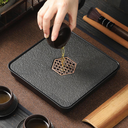 「中式仿乌金瓷石茶盘」茶具小型四方茶台储水排水式干泡台家用茶盘餐饮用具 商品图1
