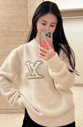 GY12-驴家 SS25 男士春夏系列 纯色字母嵌花套头毛衣 白色（LS*MM）-10.14直播款