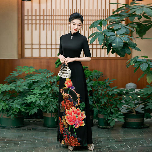 QCYJ 190奥黛走秀旗袍连衣裙大气演出礼服 商品图5