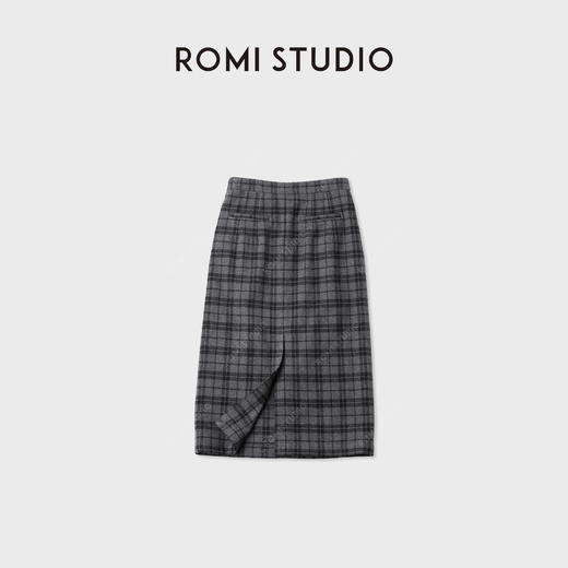 ROMI STUDIO“重塑经典”羊毛松紧腰叠褶休闲格纹半身裙RWCAXJ4718 商品图1