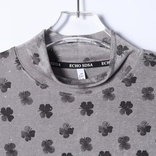 T4886SDSA秋冬新款痞帅男装韩版潮牌撞色满印四叶草半高领长袖T恤百搭 商品图2