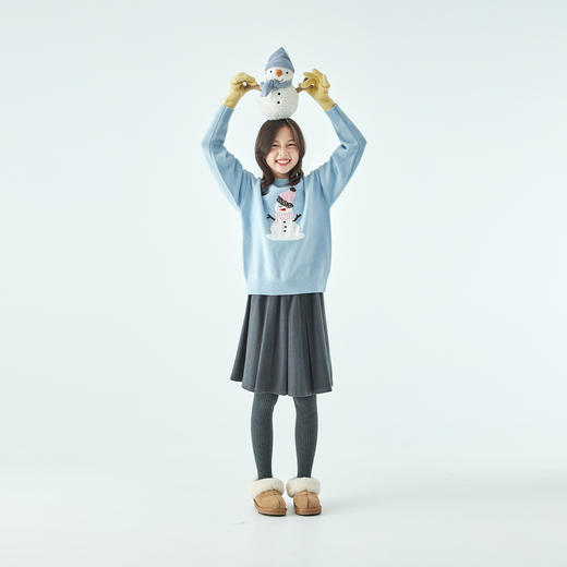 预售12.22发 棵初2025年冬季新款亲子中大女童雪人图案毛衣纯绵羊毛保暖上衣 商品图4