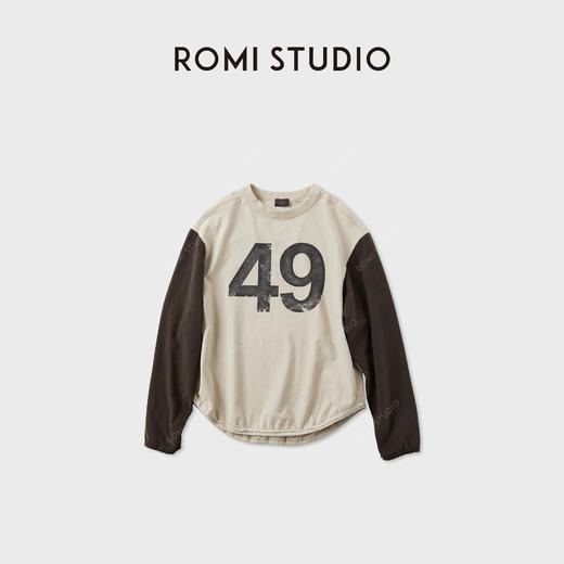 ROMI STUDIO“美式复古”全棉磨毛做旧撞色字母印花卫衣 RWCASY5974 商品图1