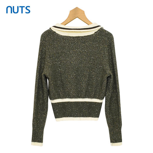 NUTS商场同款秋冬季设计感撞色翻领百搭短款套头针织衫女348052408 商品图1