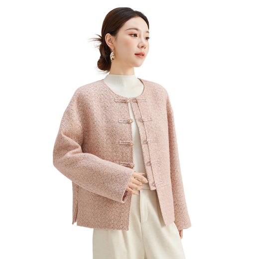SM 2759羊毛小香风时尚短款宽松圆领中式盘扣毛呢外套 商品图4