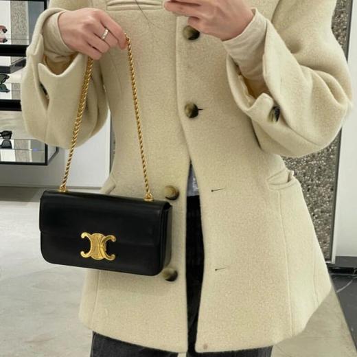 GZ253-CELINE赛琳 赛琳 Triomphe 凯旋门金色锁扣链条肩带 亮泽牛皮革 腋下包手提包单肩包 女款 黑色（DD*MM） 商品图0