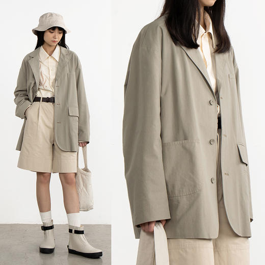 CryingCenter 香根草灰绿日系雾棉感不对称口袋宽松西装 哭喊中心 商品图2