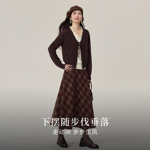 【10/15新品】熙世界美式复古格纹毛呢半身裙女2025秋冬款梨形身材高腰a字伞裙 商品图2