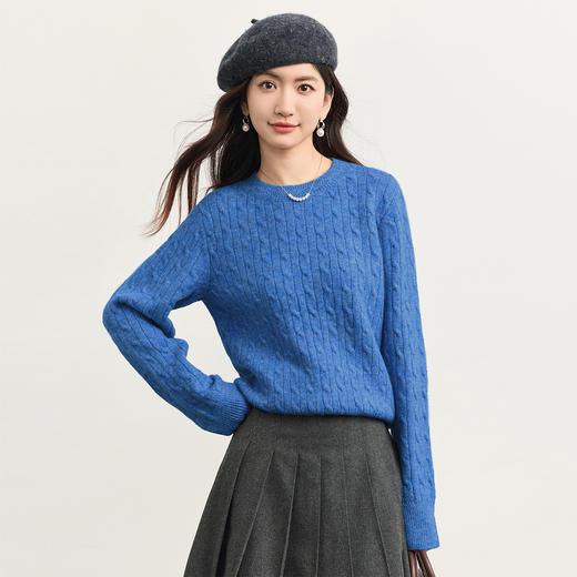 【10/15新品】熙世界莫奈粉紫绞花毛衣女秋冬2025年新款复古圆领软糯羊毛针织衫 商品图4