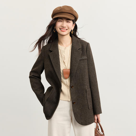 【10/15新品】熙世界格雷老钱风毛呢西装外套女秋冬2025年新款休闲通勤羊毛大衣 商品图4