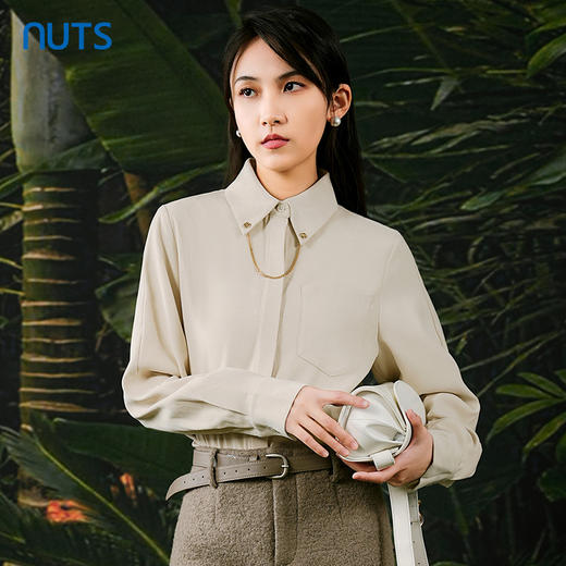 NUTS春秋新款职业通勤气质百搭翻领宽松显瘦长袖衬衫女411011353 商品图0